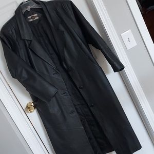 Full length black leather coat